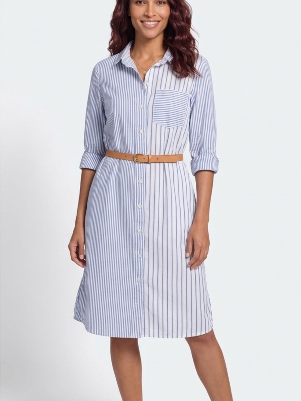 J. Crew Striped Shirt Dress Blue/White Striped Belt not included
